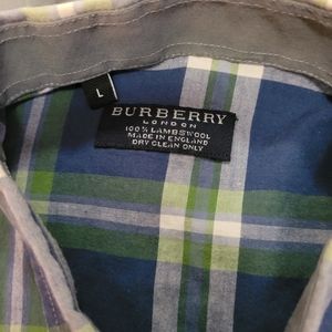 Mens Button Down Burberry Blue Plaid Shirt. Good Condition,  Worn A few Times..